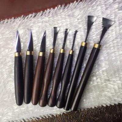 利华木雕工具专卖店 东阳手动木工雕刻刀 装柄磨好紫光檀柄雕刀 木雕工具 修光挖槽刀1cm图2