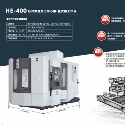 绮发机械HE-400 卧式加工中心机！图1