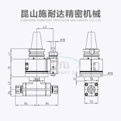 施耐达BT40-ER20*2 双向角度头 BT40侧铣头 加工中心侧铣头 角度头 龙门铣头 万向铣头厂家 机床侧头图1