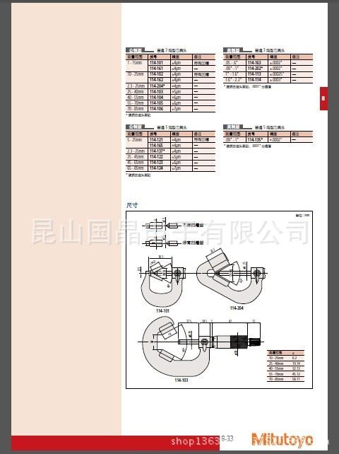 V型测占千分尺314,114系列（3沟和5沟型）参数2